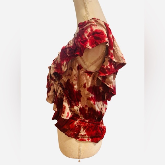 NWT Blue life bohemian maroon Etta Ruffle tie dye cami cold shoulder blouse Sz M - Picture 4 of 11